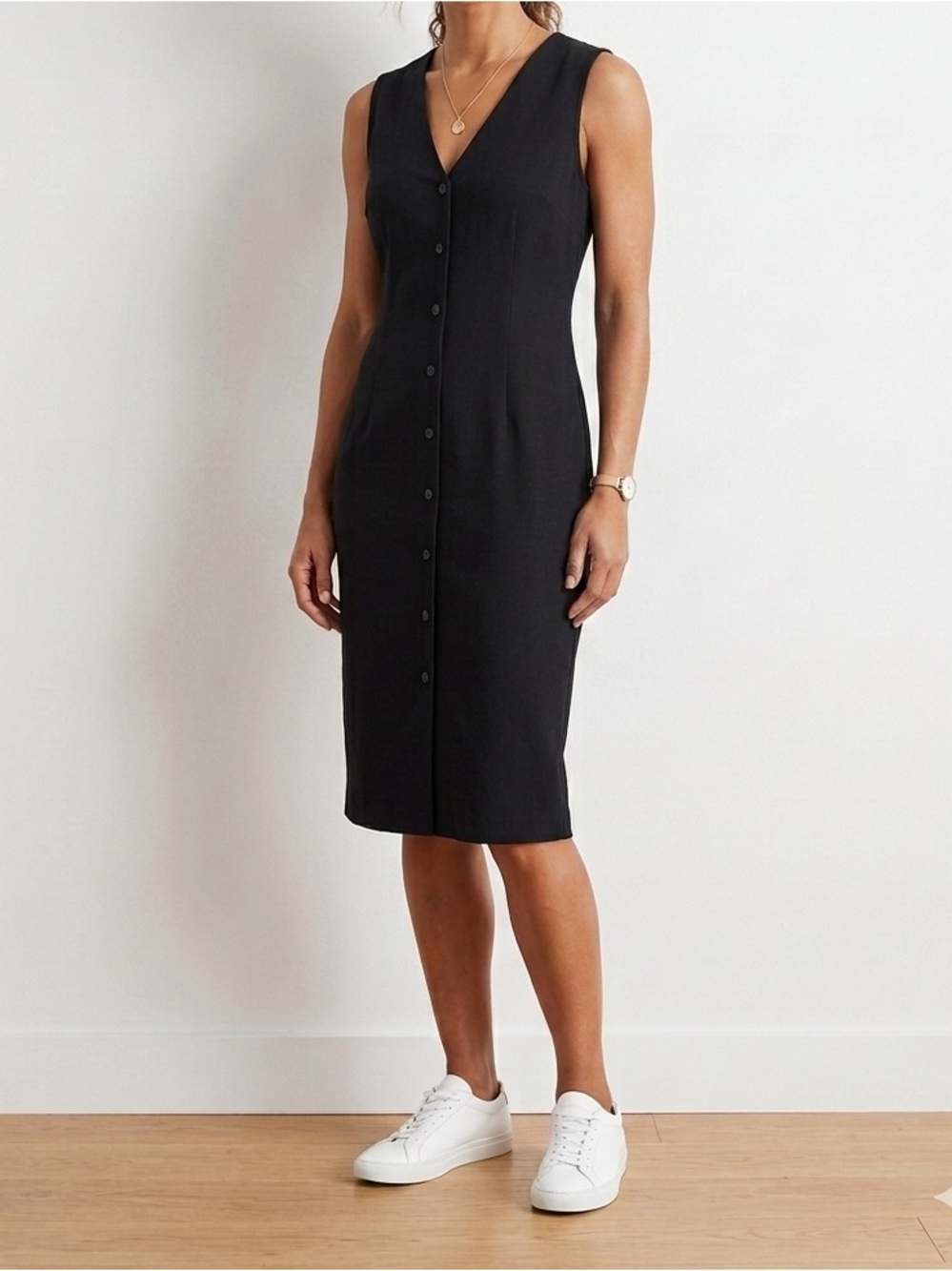 Ripe Black Sleeveless Button-Front Midi with Tie Waist
